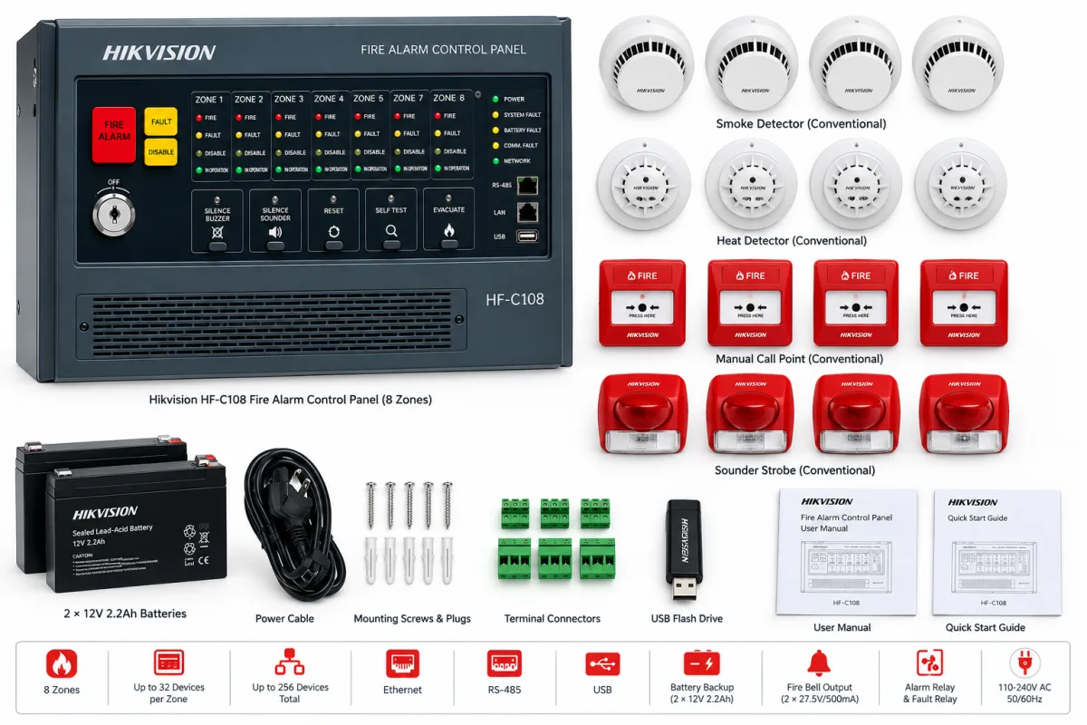 HIKVISION HF-C108 8-Zone Conventional Fire Alarm Control Panel